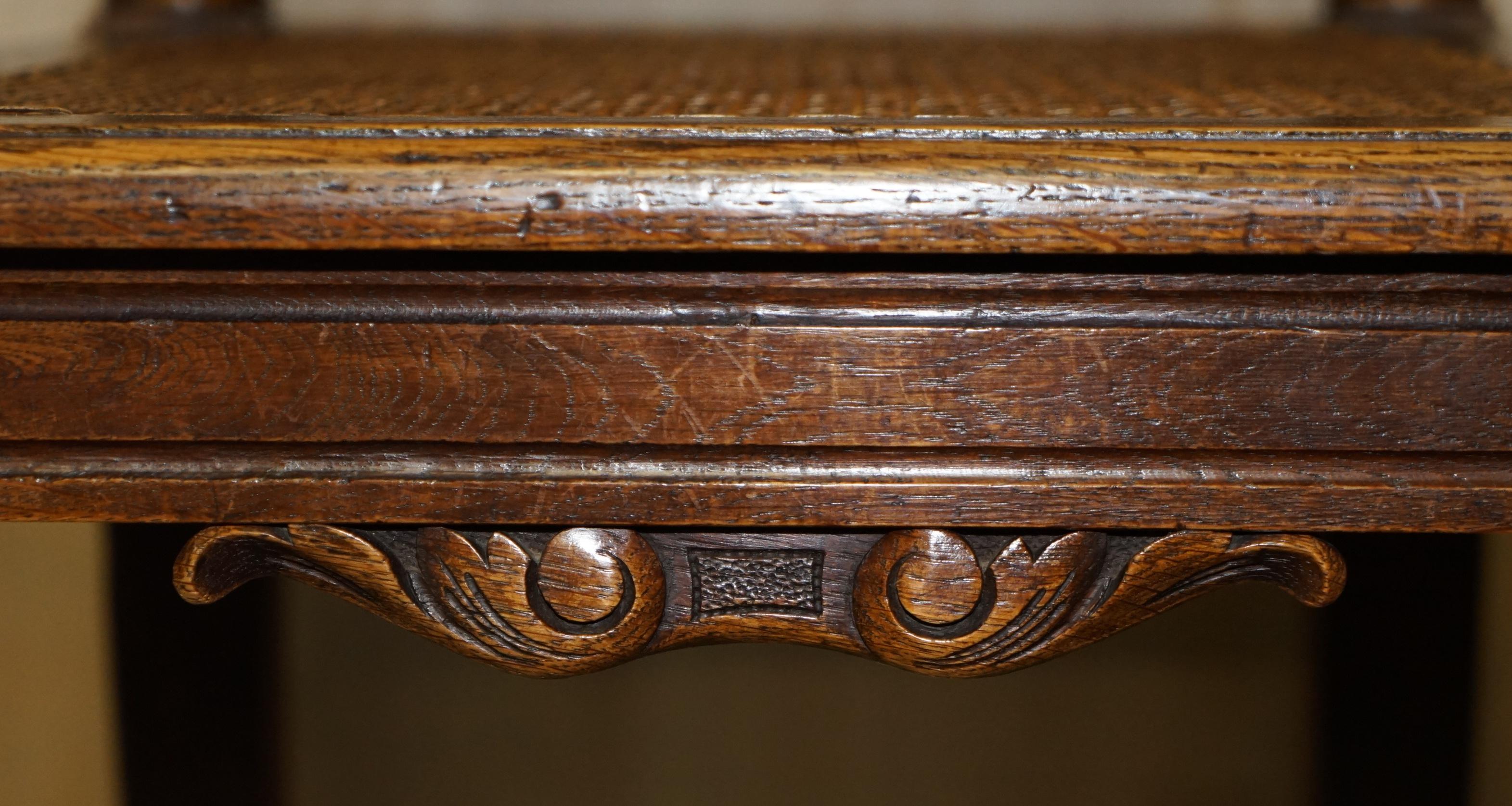 Sechs Antike Hand geschnitzt Walnut Brown Leder Jacobean Revival Esszimmerstühle 6 im Angebot 6