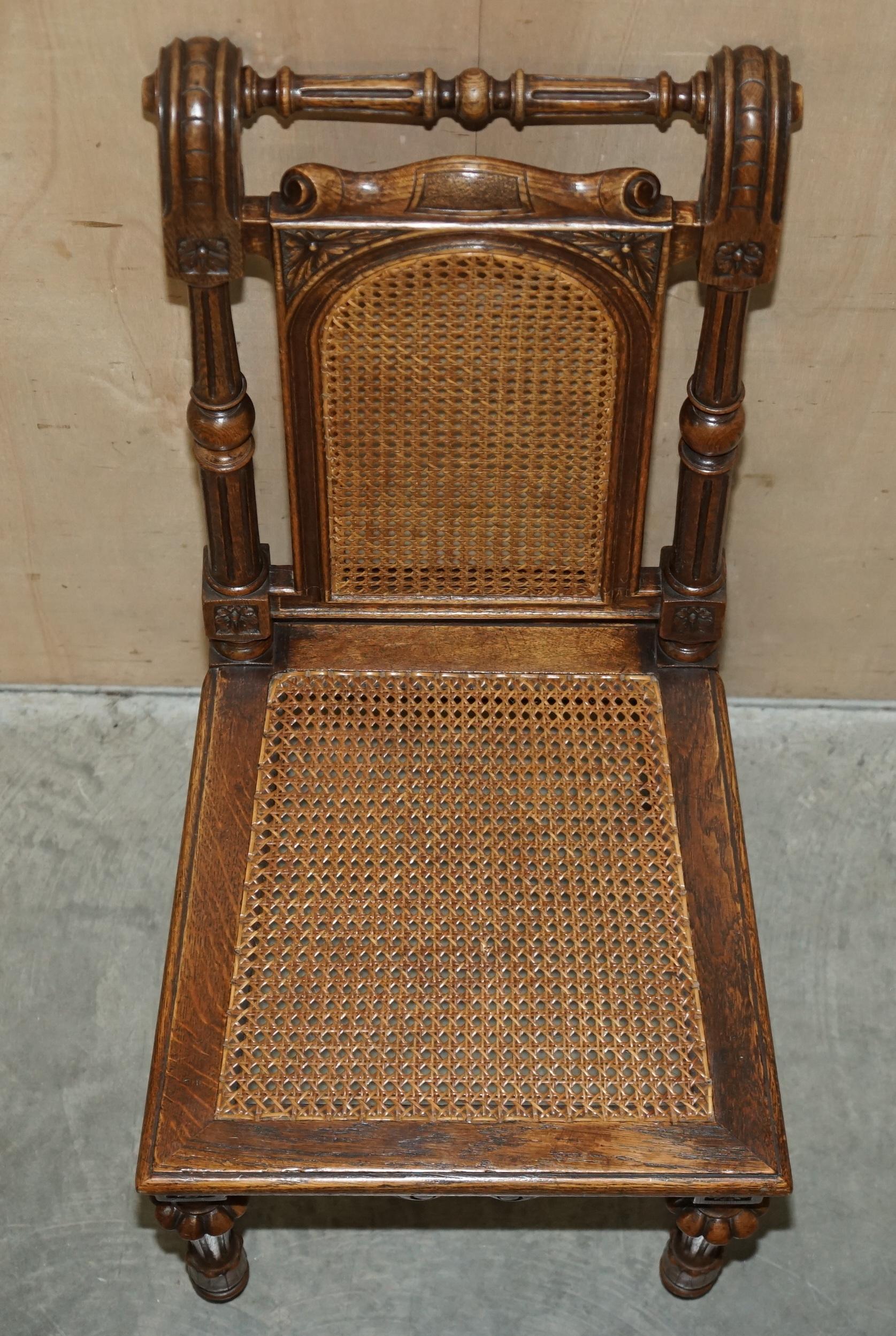 Six Antique Hand Carved Walnut Brown Leather Jacobean Revival Dining Chairs 6 For Sale 6