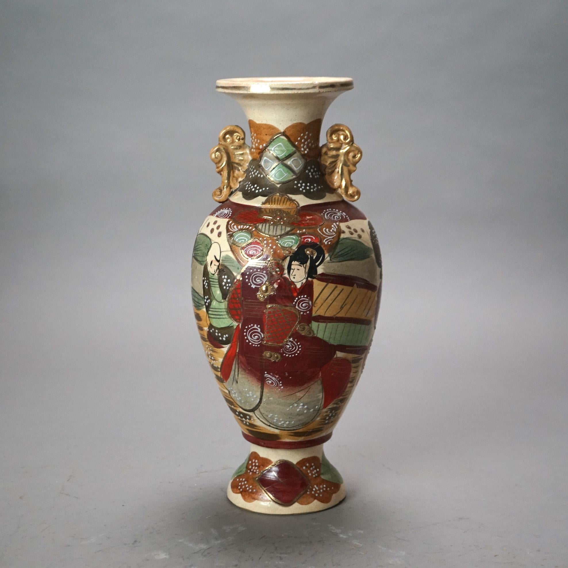 Terracotta Sei antichi vasi giapponesi in ceramica Satsuma dipinti a mano C1920 in vendita