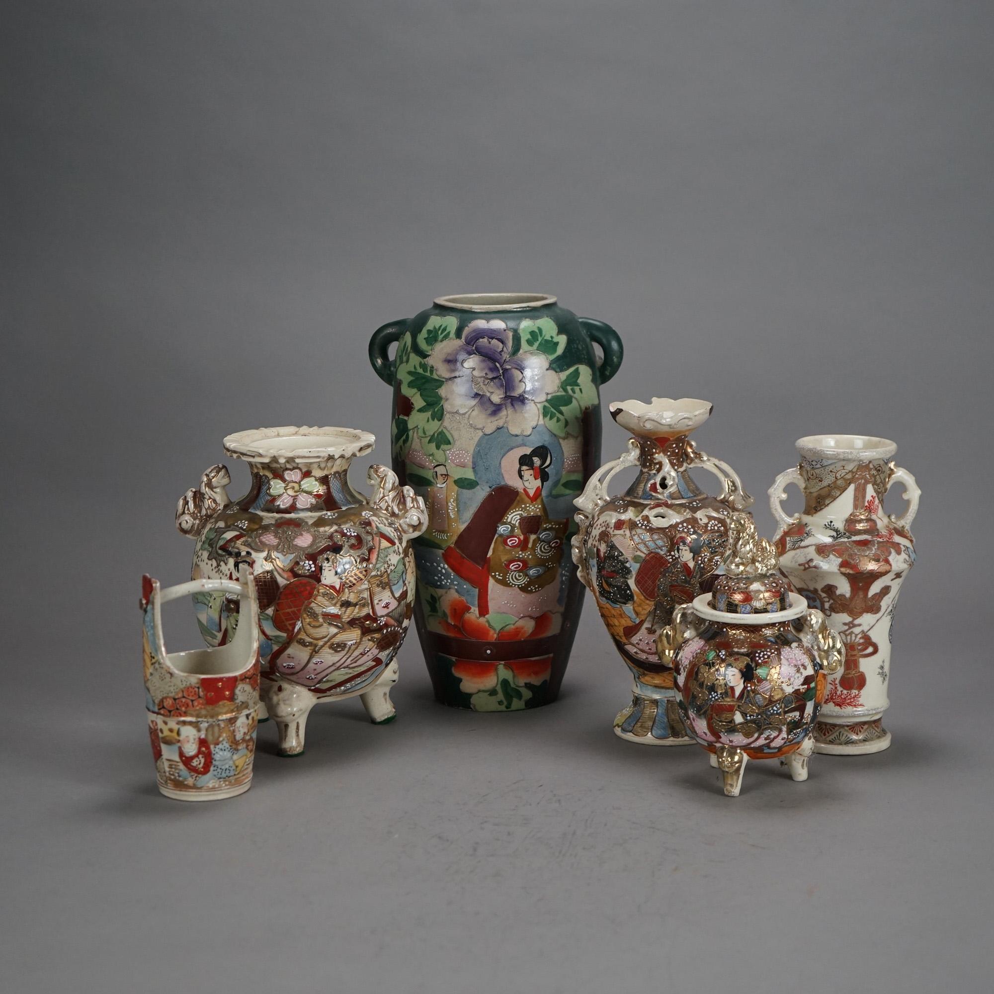 Seis jarrones antiguos de cerámica japonesa Satsuma C1920

Medidas - 12 