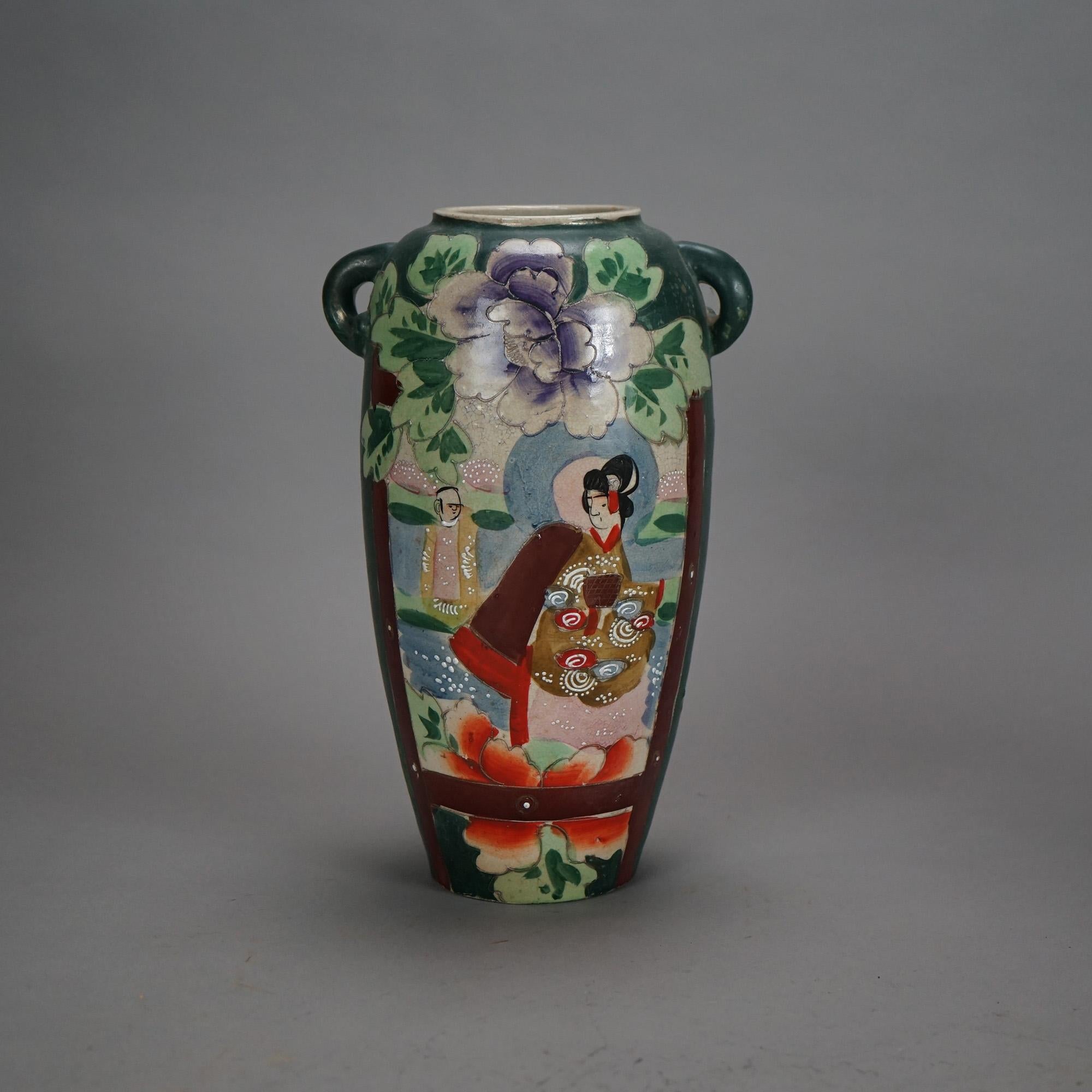 Seis jarrones antiguos de cerámica japonesa Satsuma C1920 en Bueno estado para la venta en Big Flats, NY