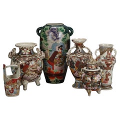 Six Antique Japanese Satsuma Pottery Vases C1920