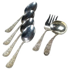 Six Antique Kirk Stieff Repousse Sterling Silver Serving Utensils 13.3 Troy Oz