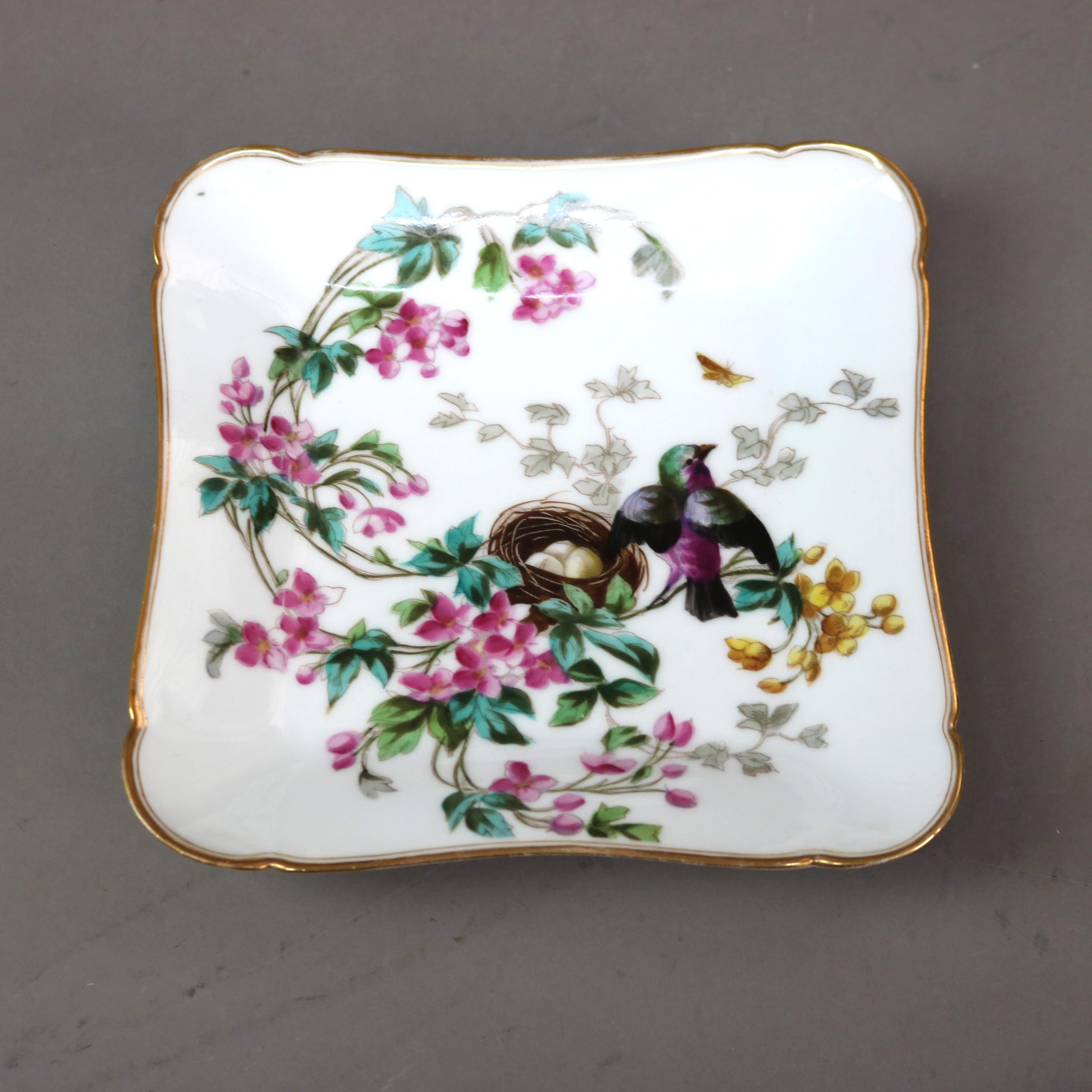 Six Antique Limoges Hand Painted & Gilt Plates with Nesting Birds C1910 In Good Condition In Big Flats, NY
