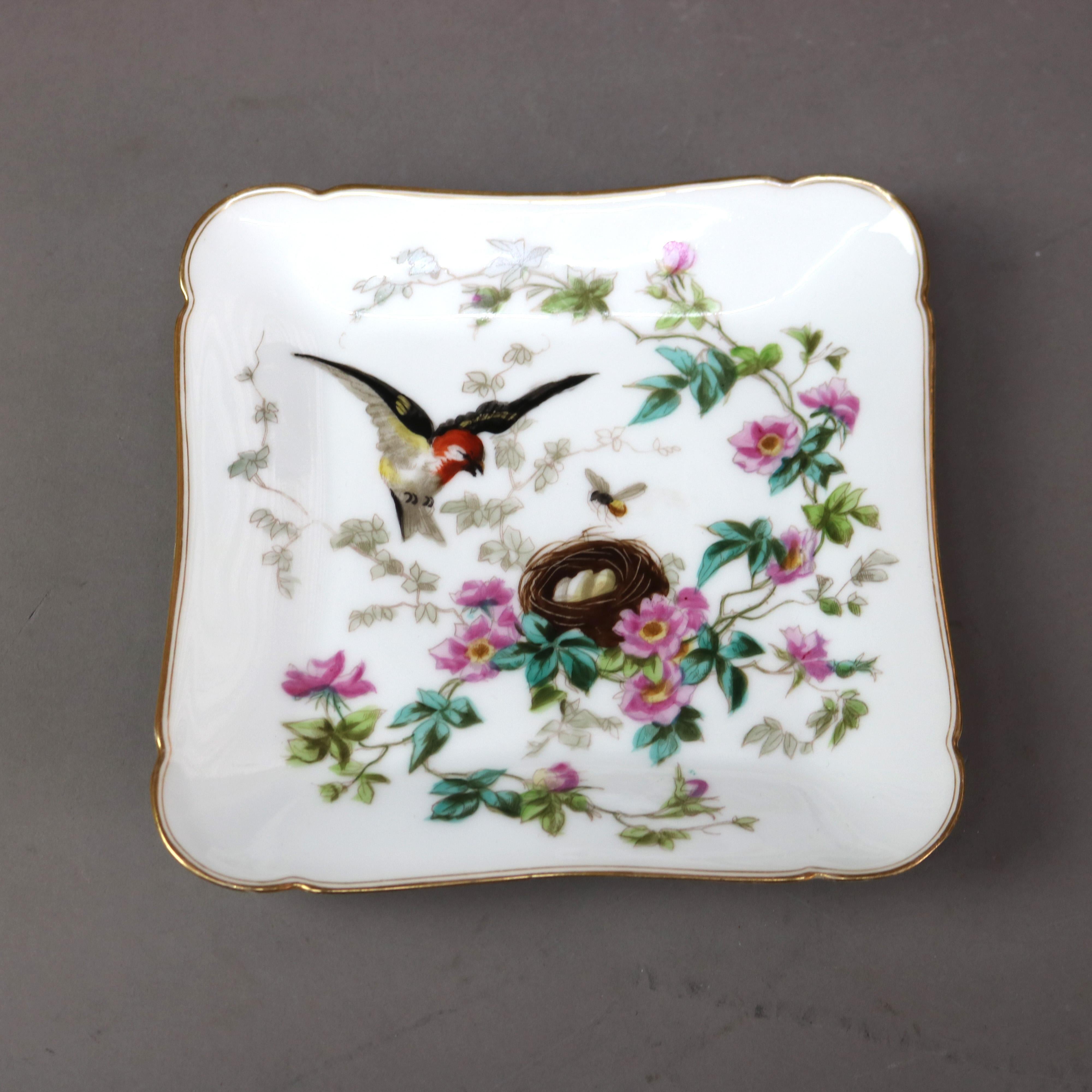 20th Century Six Antique Limoges Hand Painted & Gilt Plates with Nesting Birds C1910