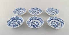 Six Antique Meissen "Blue Onion" Bowls in Hand Painted Porcelain