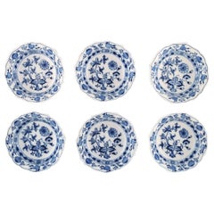Six Antique Meissen "Blue Onion" Bowls in Hand Painted Porcelain