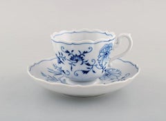 Six Antique Meissen "Blue Onion" Coffee Cups with Saucer in Porcelain
