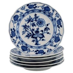 Six Antique Meissen Blue Onion Dinner Plates in Hand-Painted Porcelain
