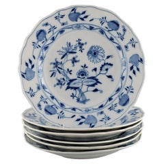 Six Antique Meissen Blue Onion Dinner Plates in Hand-Painted Porcelain
