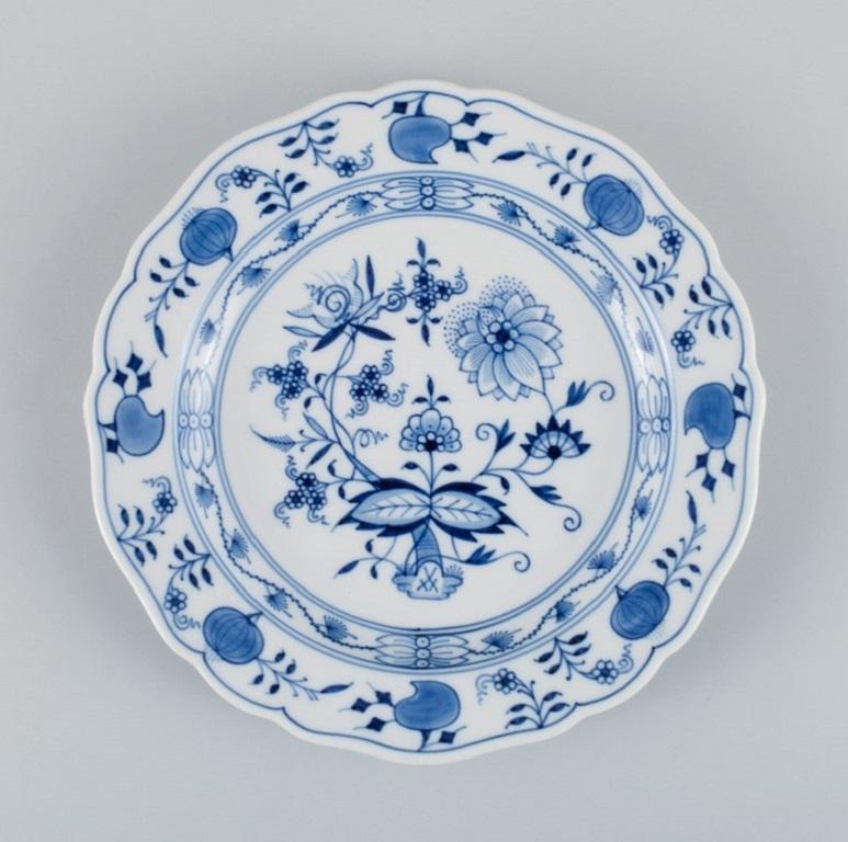 German Six Antique Meissen Blue Onion Lunch Plates in Hand-Painted Porcelain