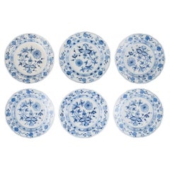 Six Antique Meissen Blue Onion Lunch Plates in Hand-Painted Porcelain