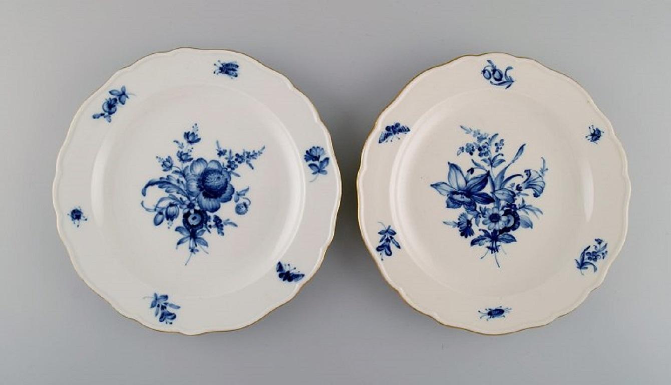 German Six Antique Meissen Porcelain Lunch Plates with Hand-Painted Flowers