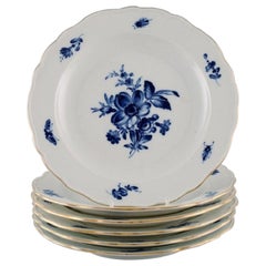 Six Antique Meissen Porcelain Lunch Plates with Hand-Painted Flowers