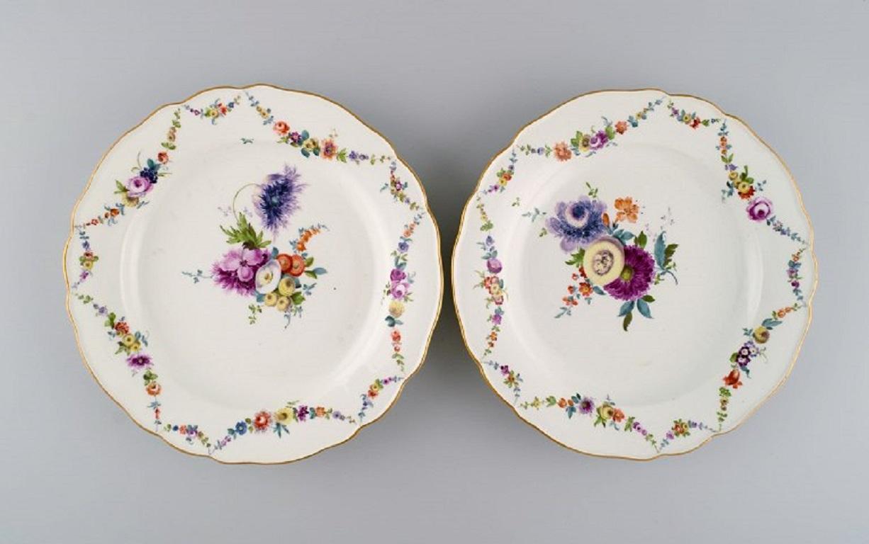 German Six Antique Meissen Porcelain Plates with Hand-Painted Flowers, Late 19th C