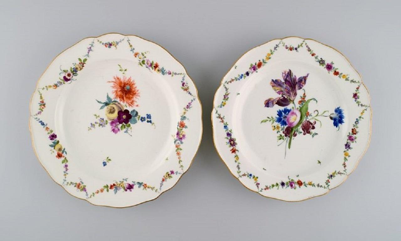 Six Antique Meissen Porcelain Plates with Hand-Painted Flowers, Late 19th C In Excellent Condition In Copenhagen, DK