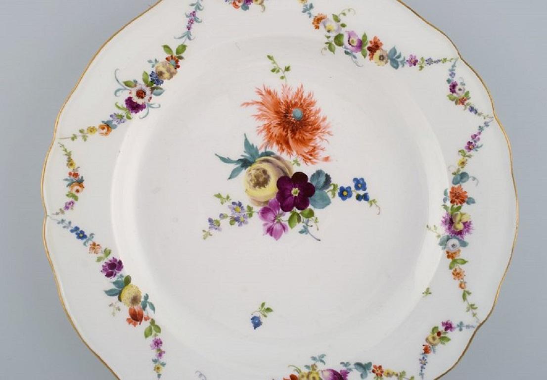 19th Century Six Antique Meissen Porcelain Plates with Hand-Painted Flowers, Late 19th C