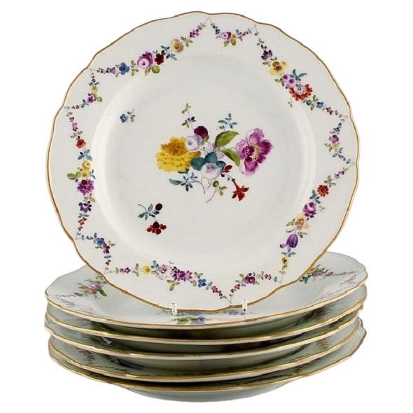 Six Antique Meissen Porcelain Plates with Hand-Painted Flowers, Late 19th C