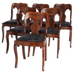 Six Antique Neoclassical Flame Mahogany Gondola Dining Chairs, c1840