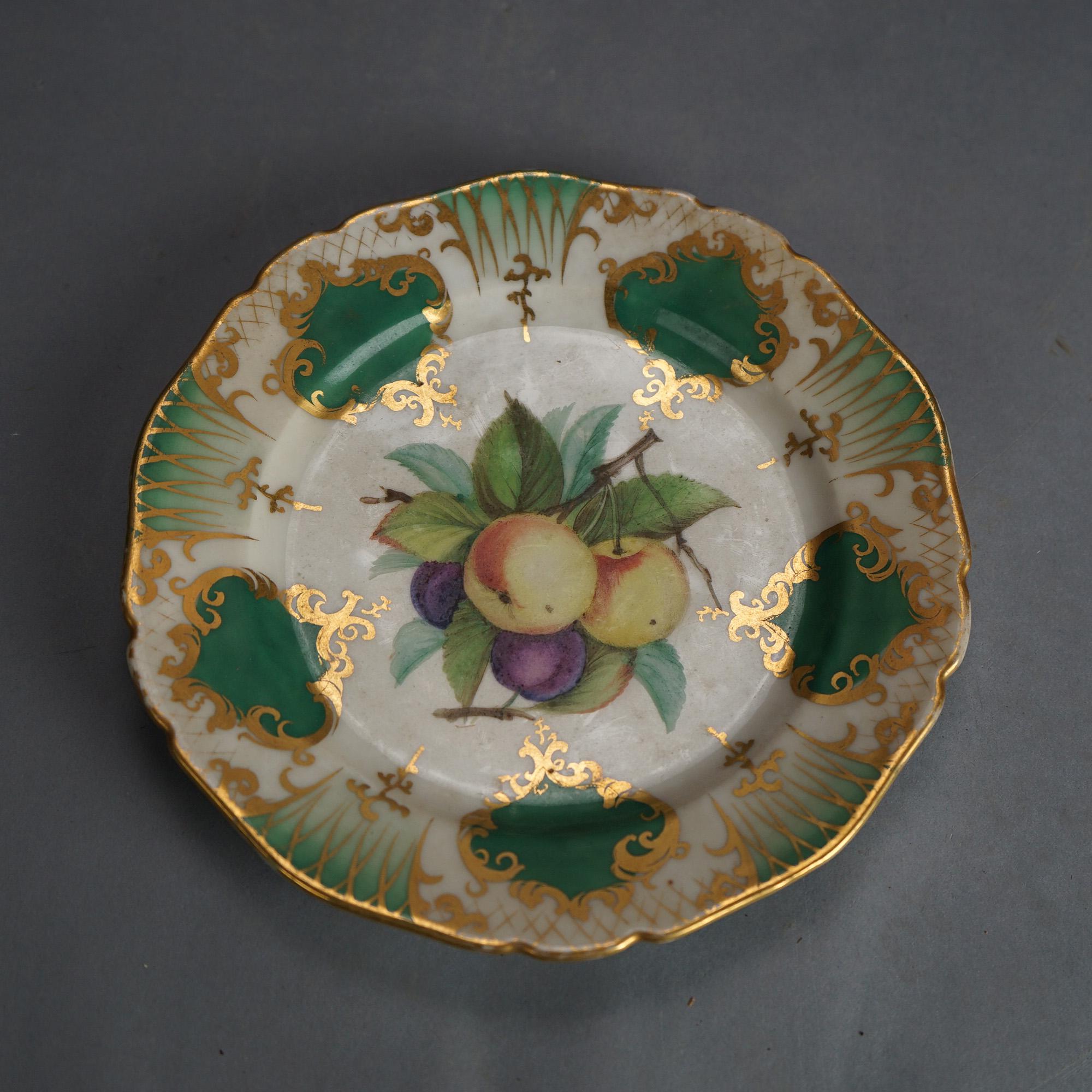 French Six Antique Old Paris Porcelain Plates with Fruit Decoration C1890 For Sale
