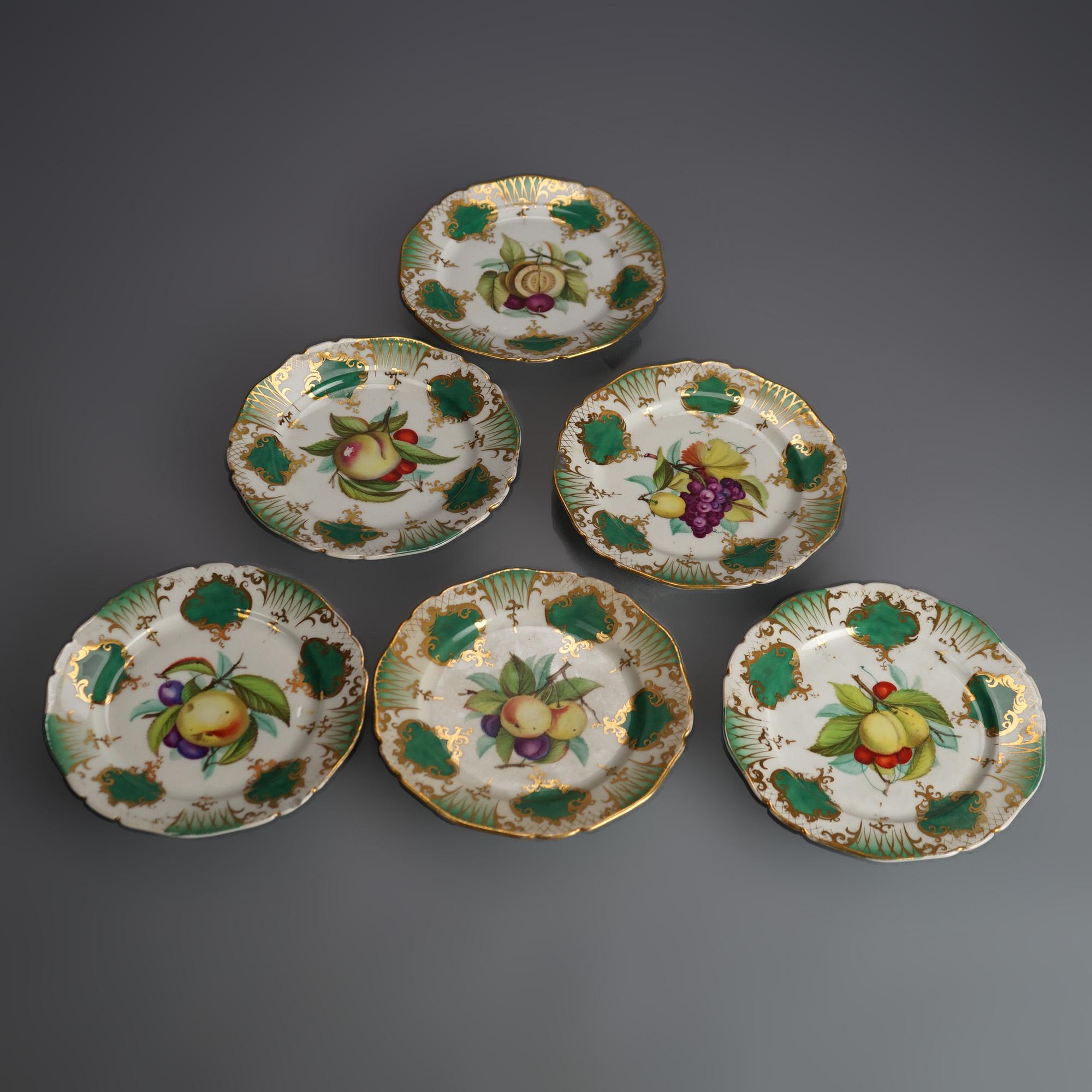 Six Antique Old Paris Porcelain Plates with Fruit Decoration C1890 For Sale 2