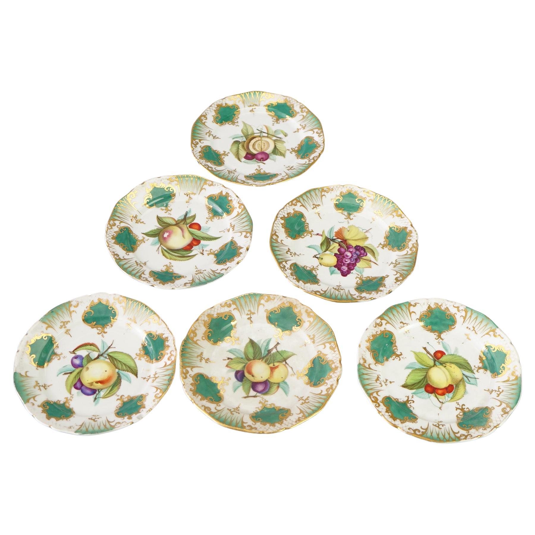 Six Antique Old Paris Porcelain Plates with Fruit Decoration C1890 For Sale