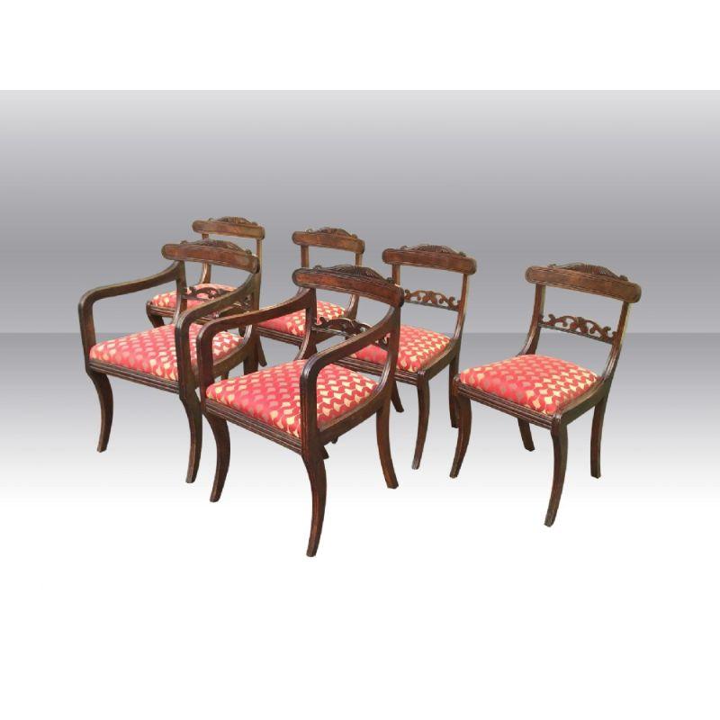 Six Antique Period Regency Dining Chairs, 4+2 Carvers In Good Condition For Sale In Antrim, GB