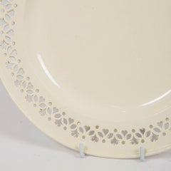 Six Antique Pierced Creamware Dinner Plates Made in England, circa 1790