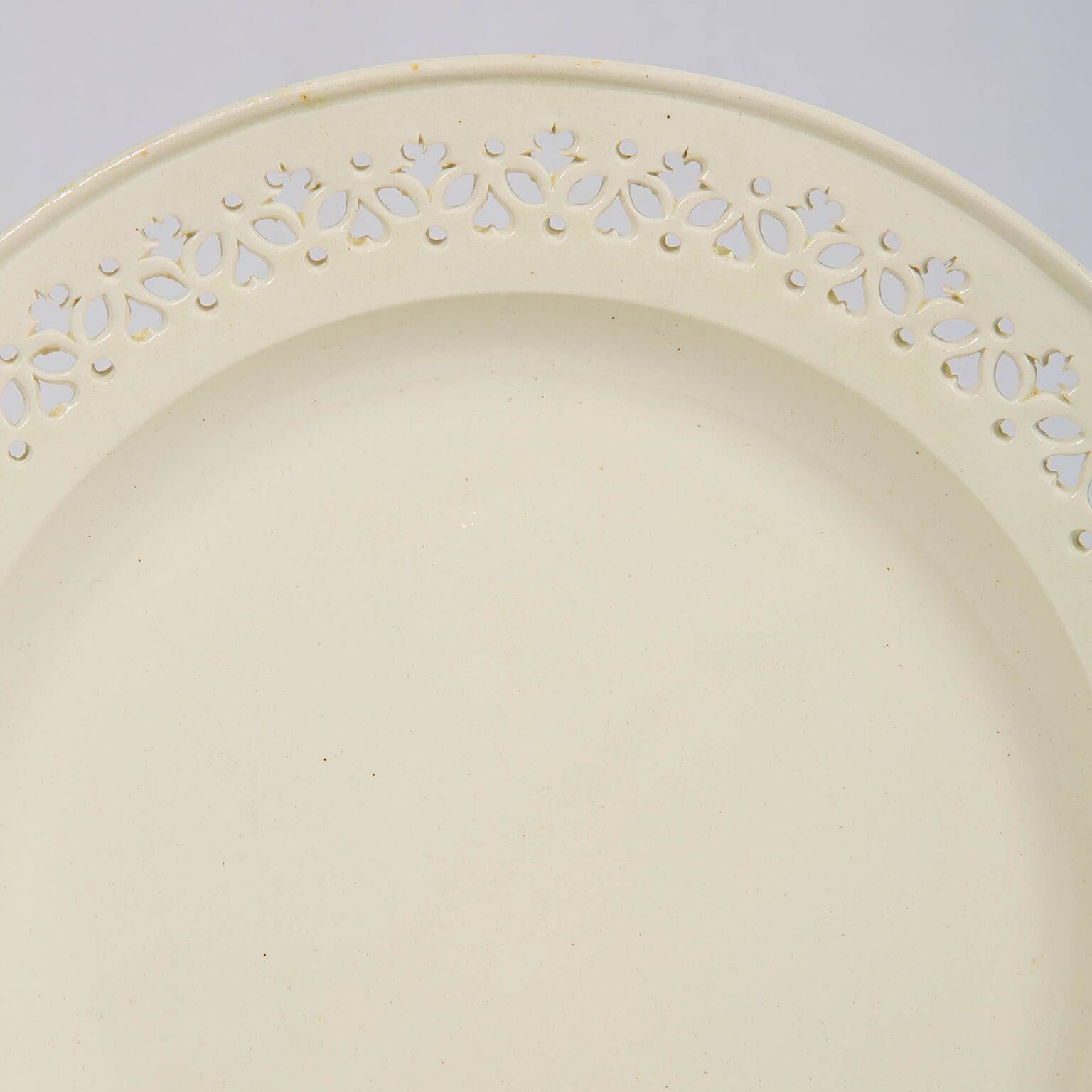 English Six Antique Pierced Creamware Dinner Plates Made in England, circa 1790