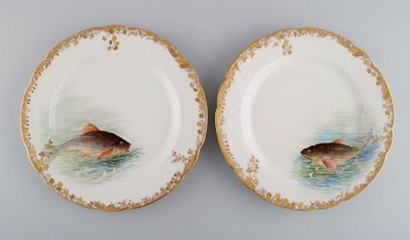 Czech Six Antique Pirkenhammer Dinner Plates in Porcelain with Hand-Painted Fish