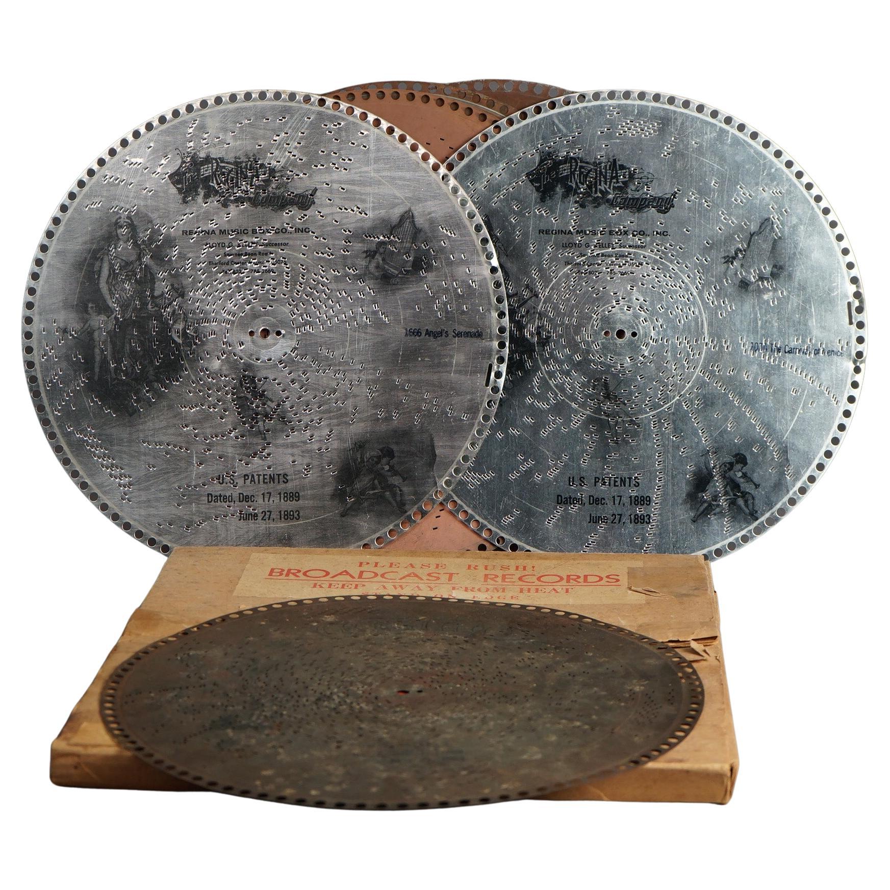 Six Antique Regina Music Box 16.5" Discs 19th C For Sale