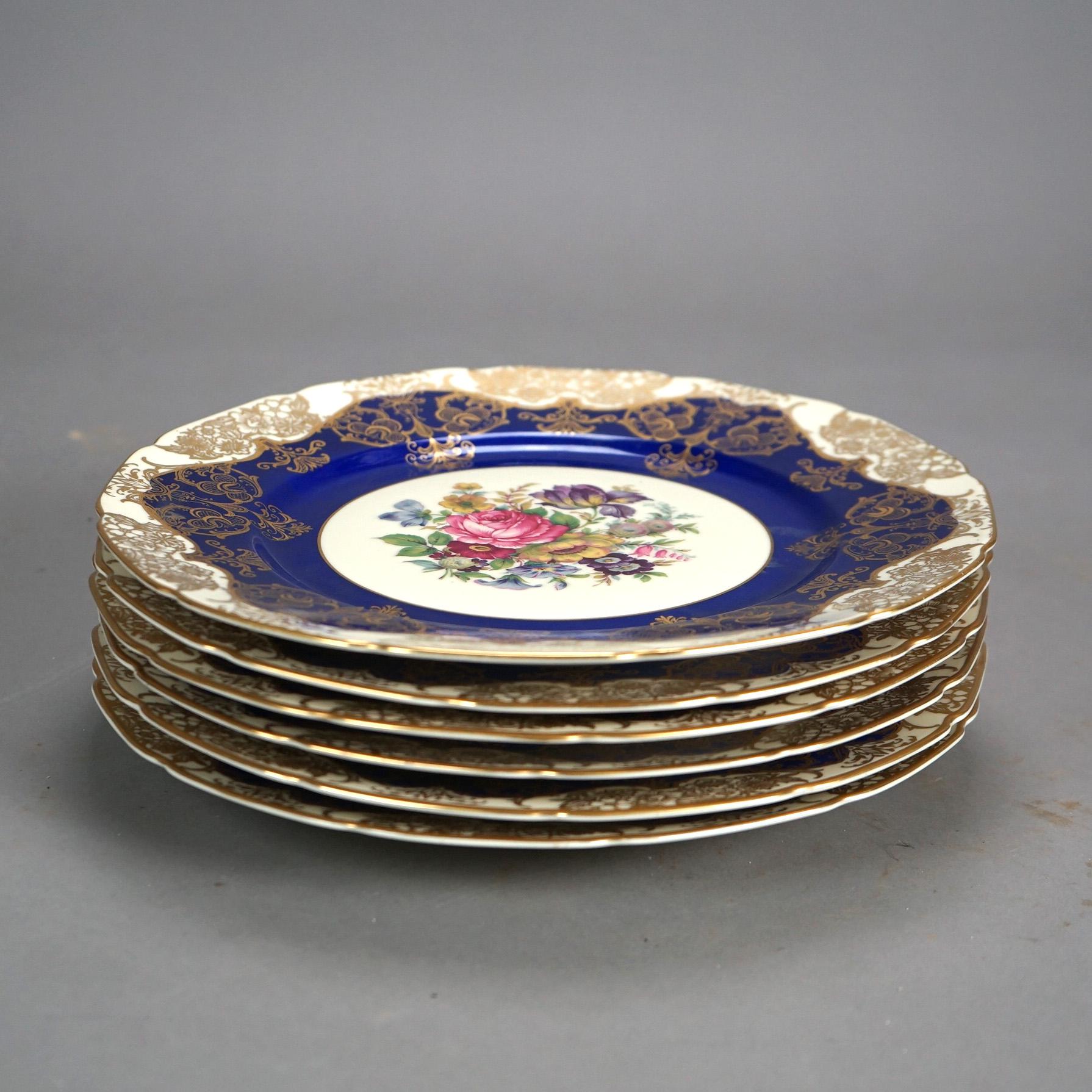 20th Century Six Antique Rosenthal Hand Painted Floral & Gilt Ivory Porcelain Plates C1920