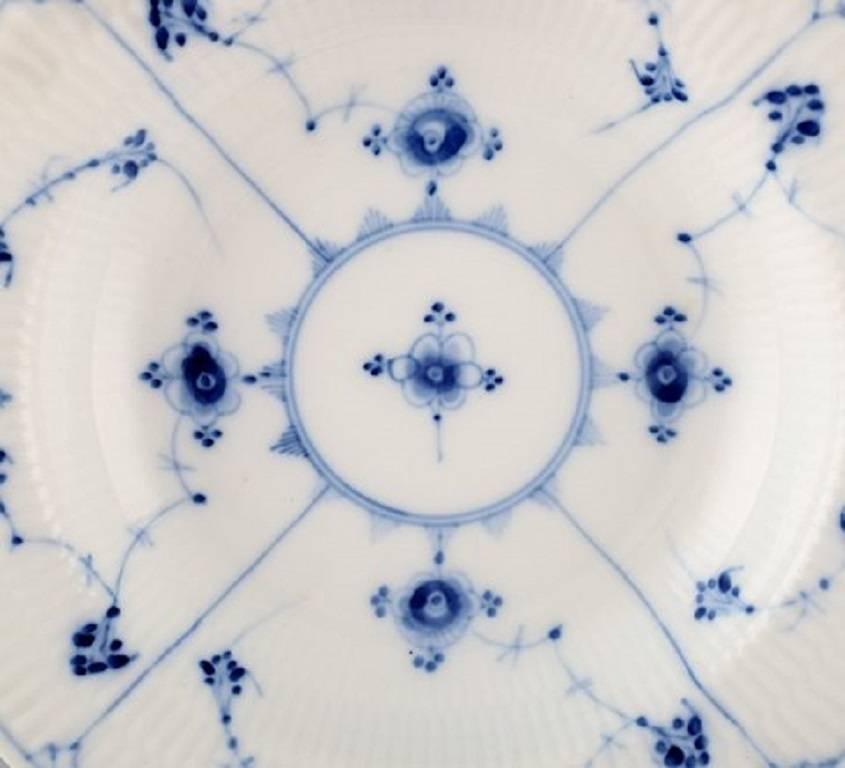 Neoclassical Six antique Royal Copenhagen Blue fluted deep plates, Mid-1800s