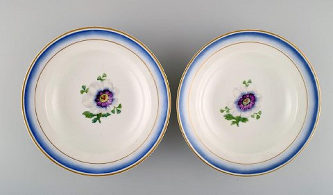 Danish Six Antique Royal Copenhagen Deep Plates in Hand Painted Porcelain