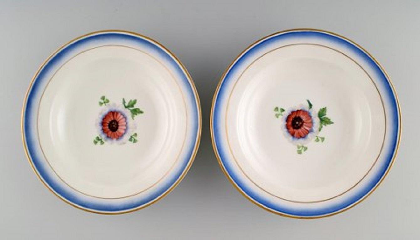 19th Century Six Antique Royal Copenhagen Deep Plates in Hand Painted Porcelain