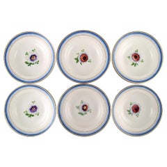 Six Antique Royal Copenhagen Deep Plates in Hand Painted Porcelain