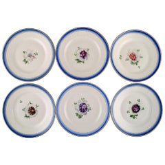 Six Antique Royal Copenhagen Plates in Hand Painted Porcelain