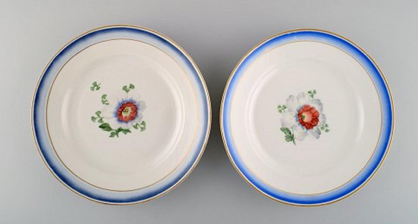 Danish Six Antique Royal Copenhagen Plates in Hand Painted Porcelain with Flowers