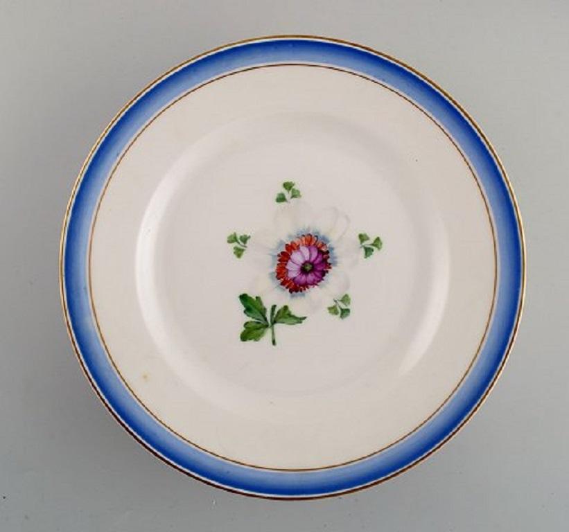 Danish Six Antique Royal Copenhagen Plates in Hand-Painted Porcelain with Flowers