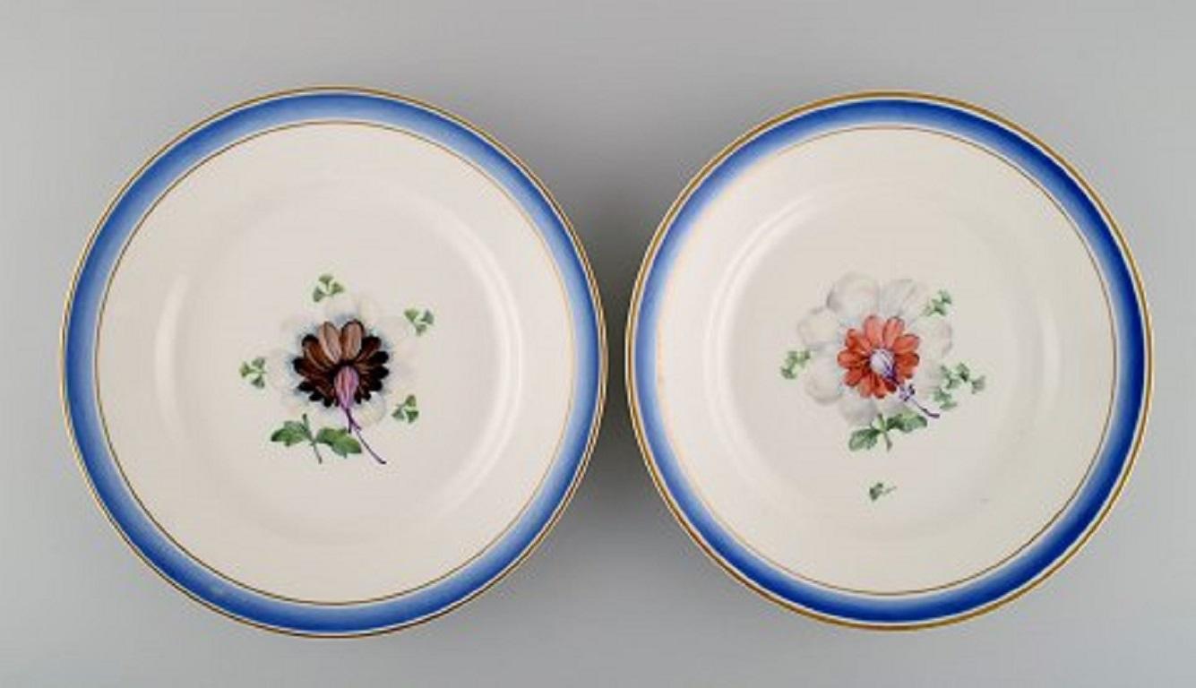 19th Century Six Antique Royal Copenhagen Plates in Hand Painted Porcelain with Flowers