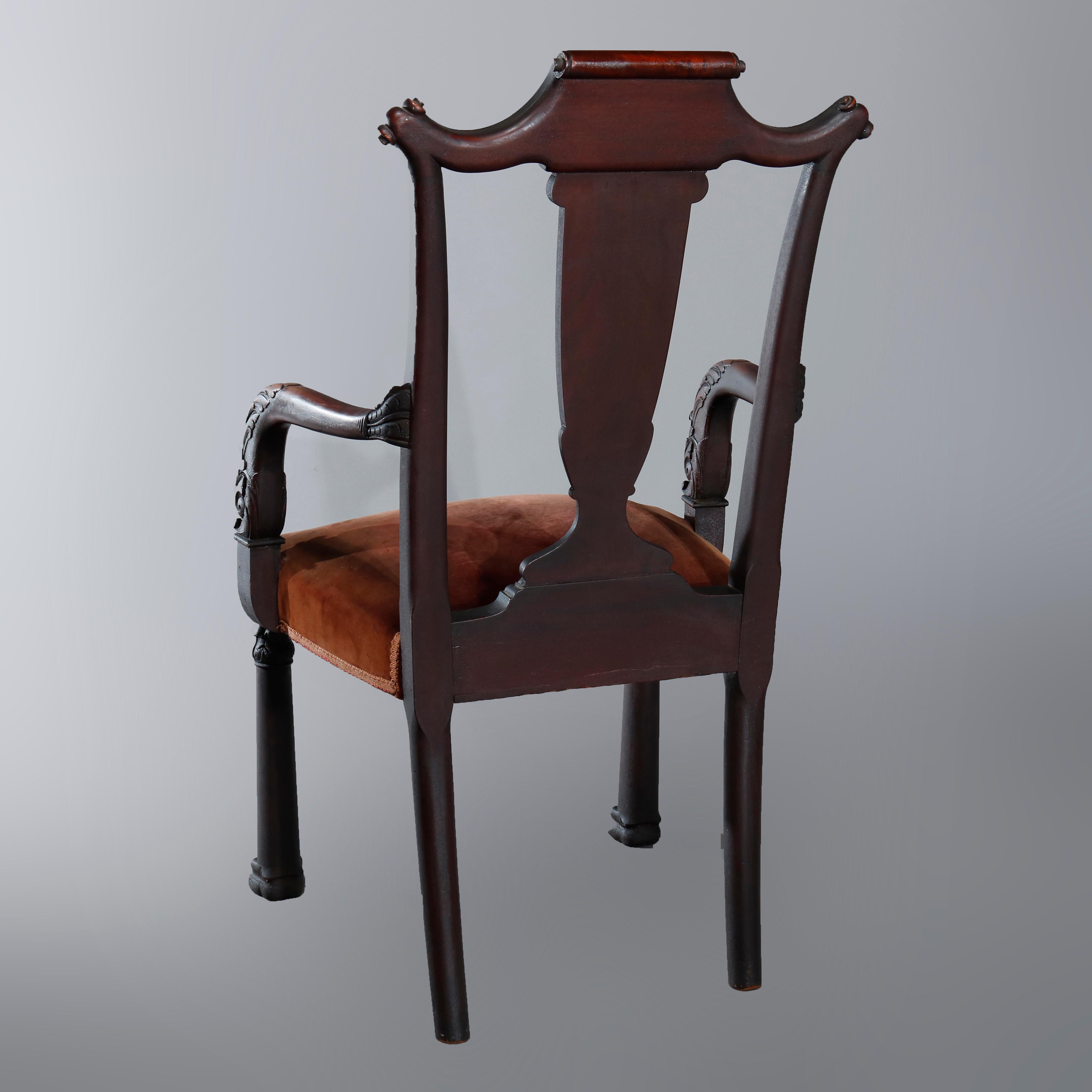 19th Century Six Antique Second American Empire Carved Flame Mahogany Dining Chairs