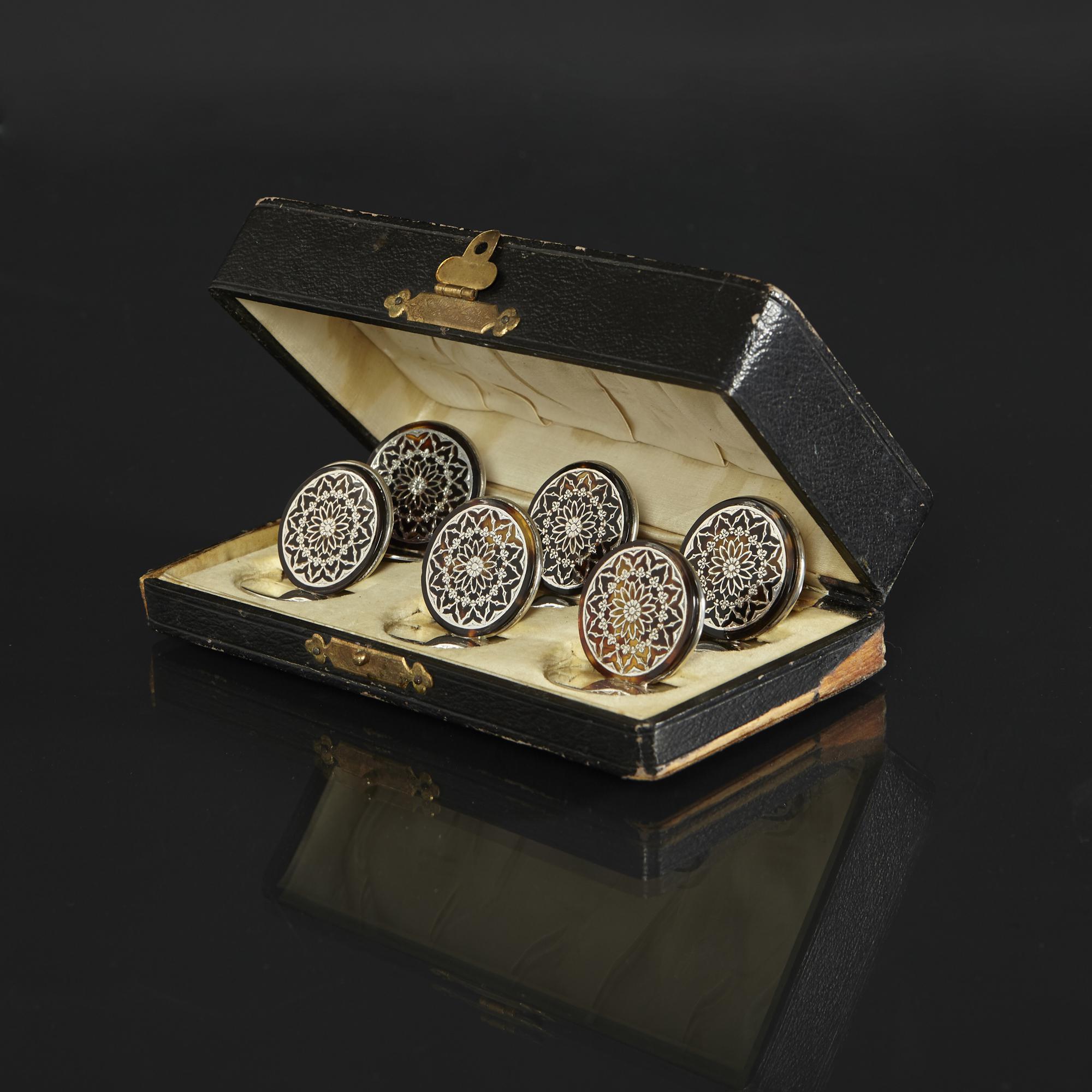 Six Antique Silver and Tortoiseshell Menu Holders 1