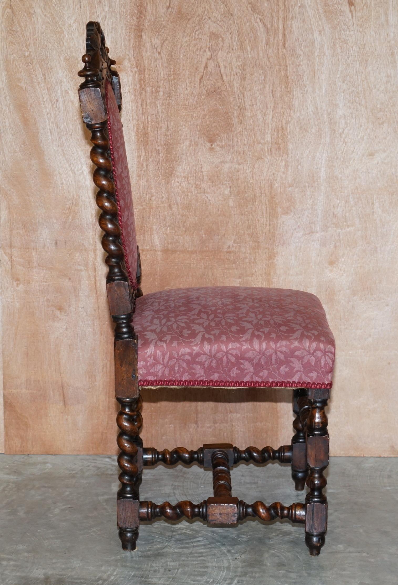 Six Antique Victorian Jacobean English Oak circa 1860 Carved Dining Chairs 6 3