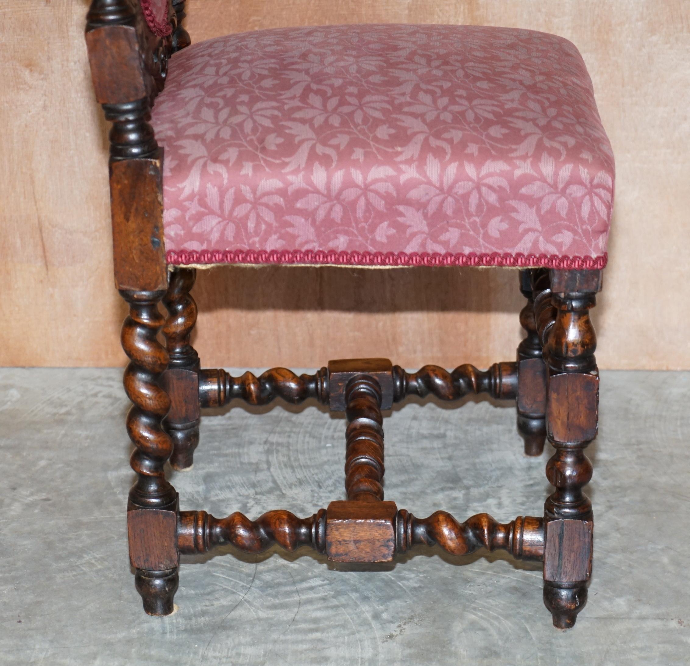 Six Antique Victorian Jacobean English Oak circa 1860 Carved Dining Chairs 6 3