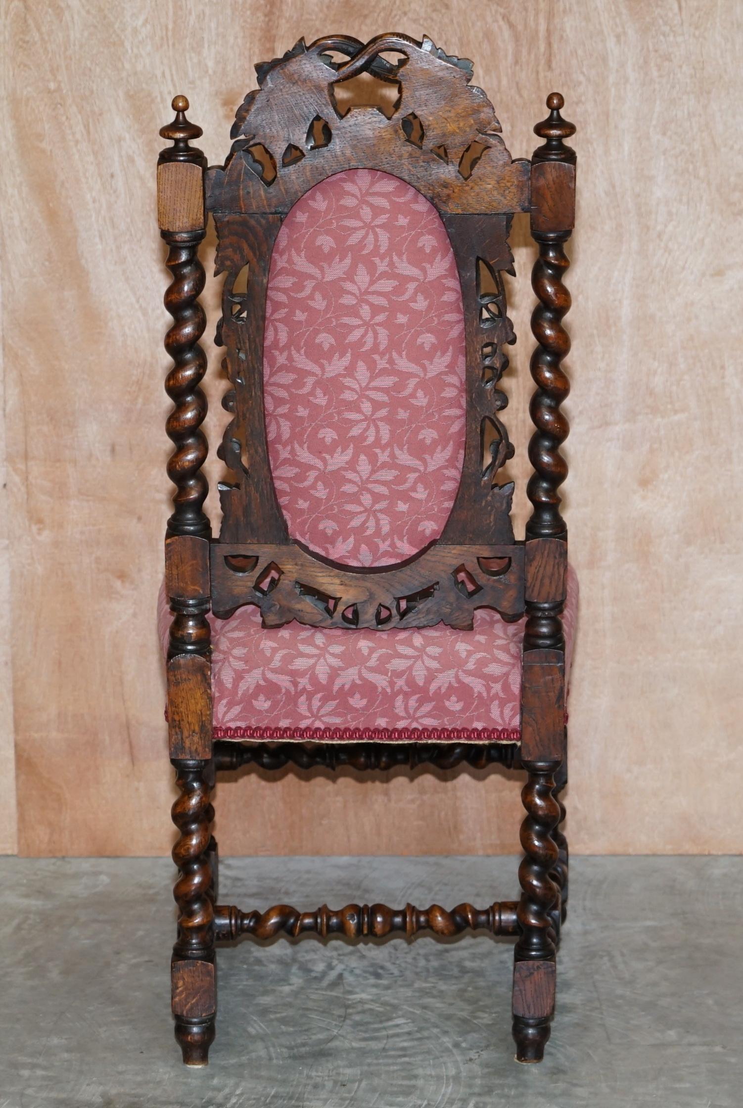 Six Antique Victorian Jacobean English Oak circa 1860 Carved Dining Chairs 6 4