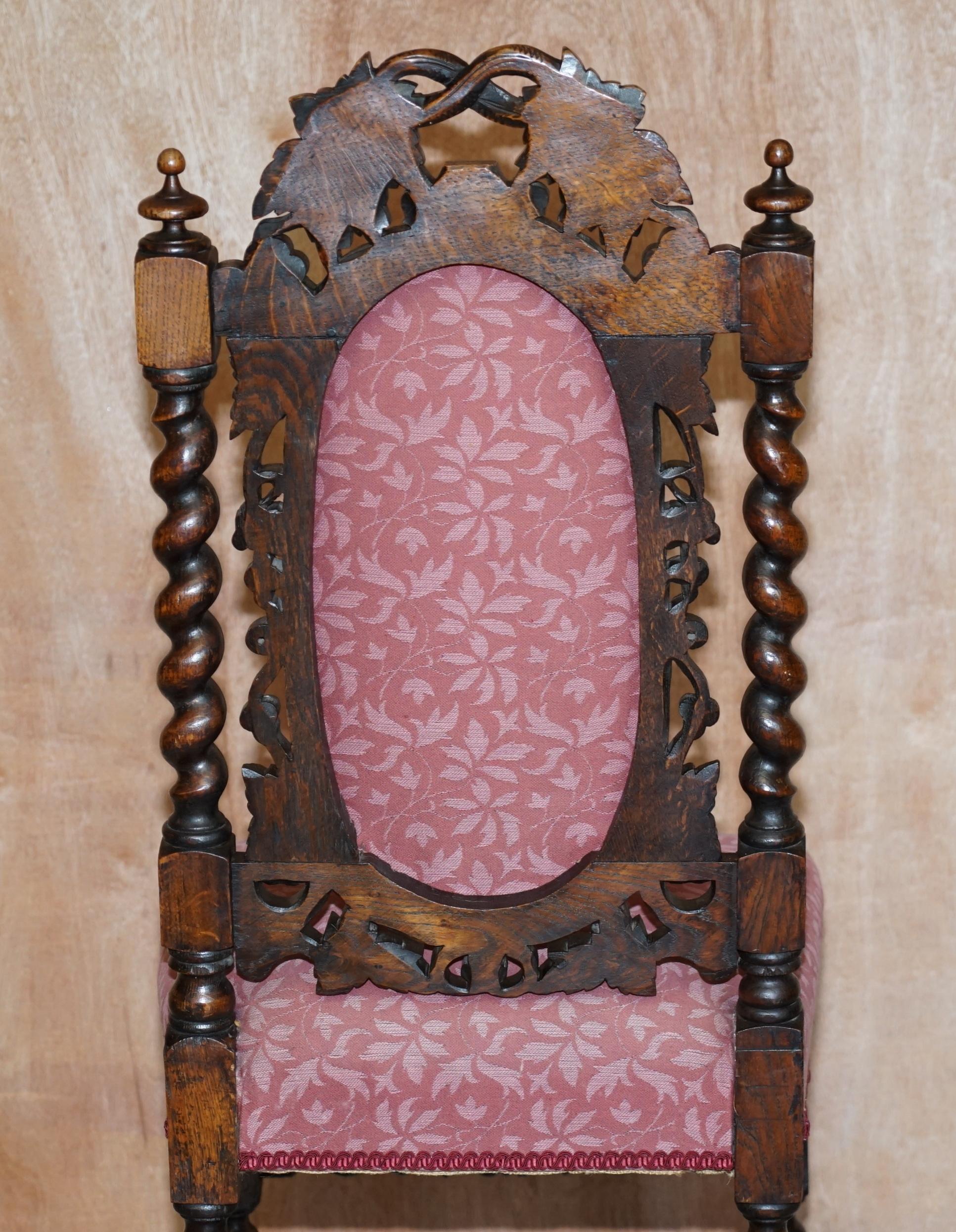 Six Antique Victorian Jacobean English Oak circa 1860 Carved Dining Chairs 6 5