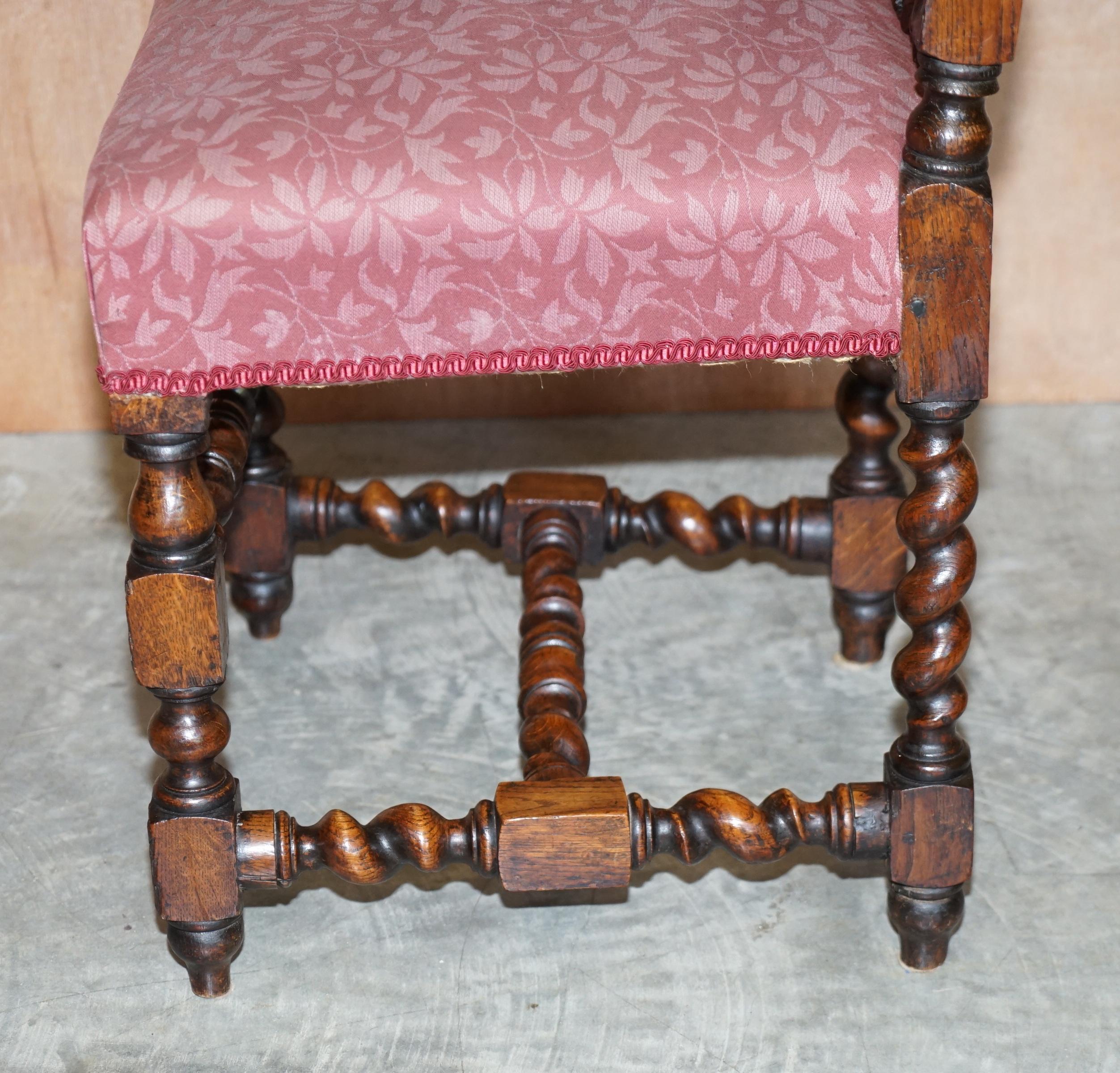 Six Antique Victorian Jacobean English Oak circa 1860 Carved Dining Chairs 6 7
