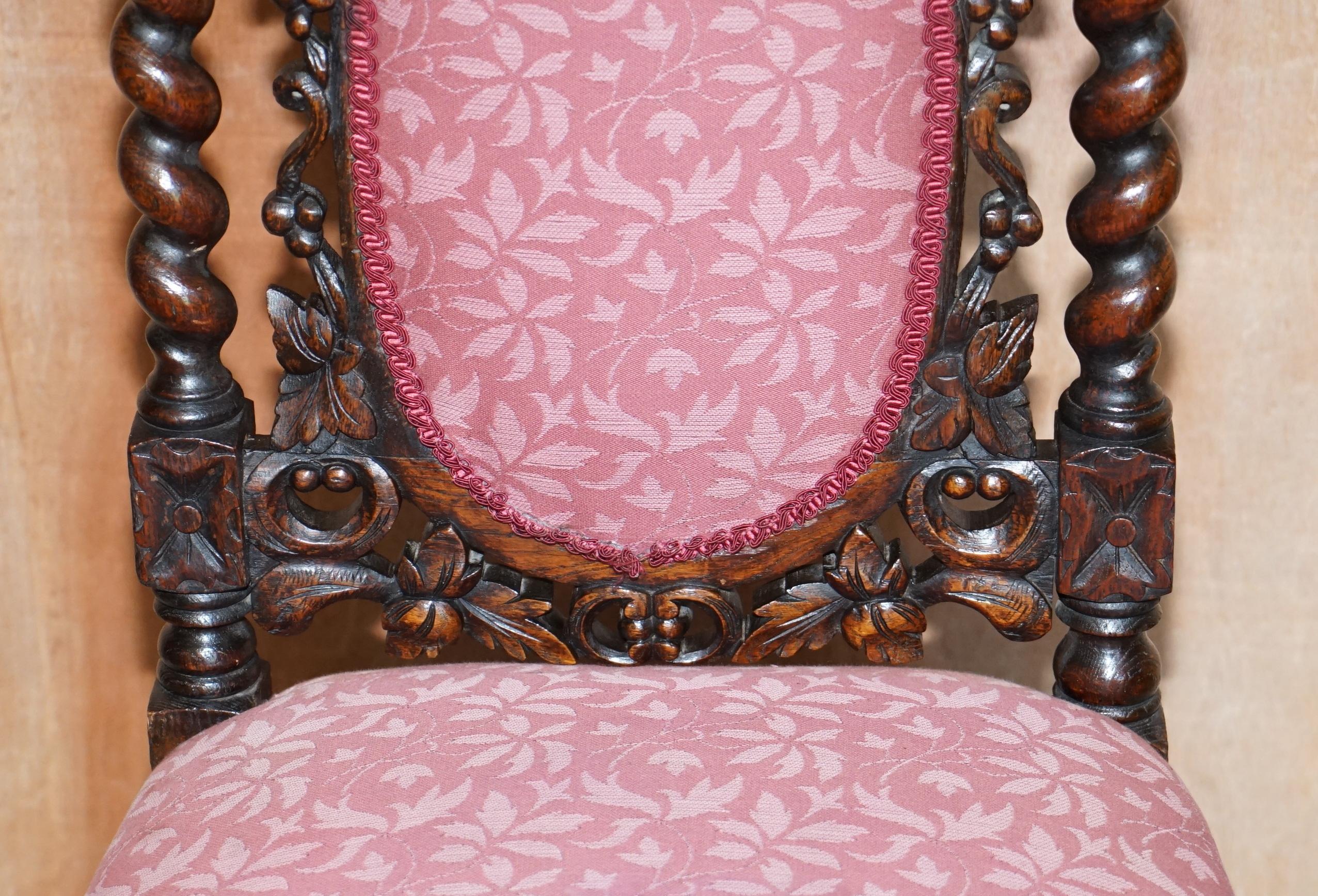 Hand-Crafted Six Antique Victorian Jacobean English Oak circa 1860 Carved Dining Chairs 6