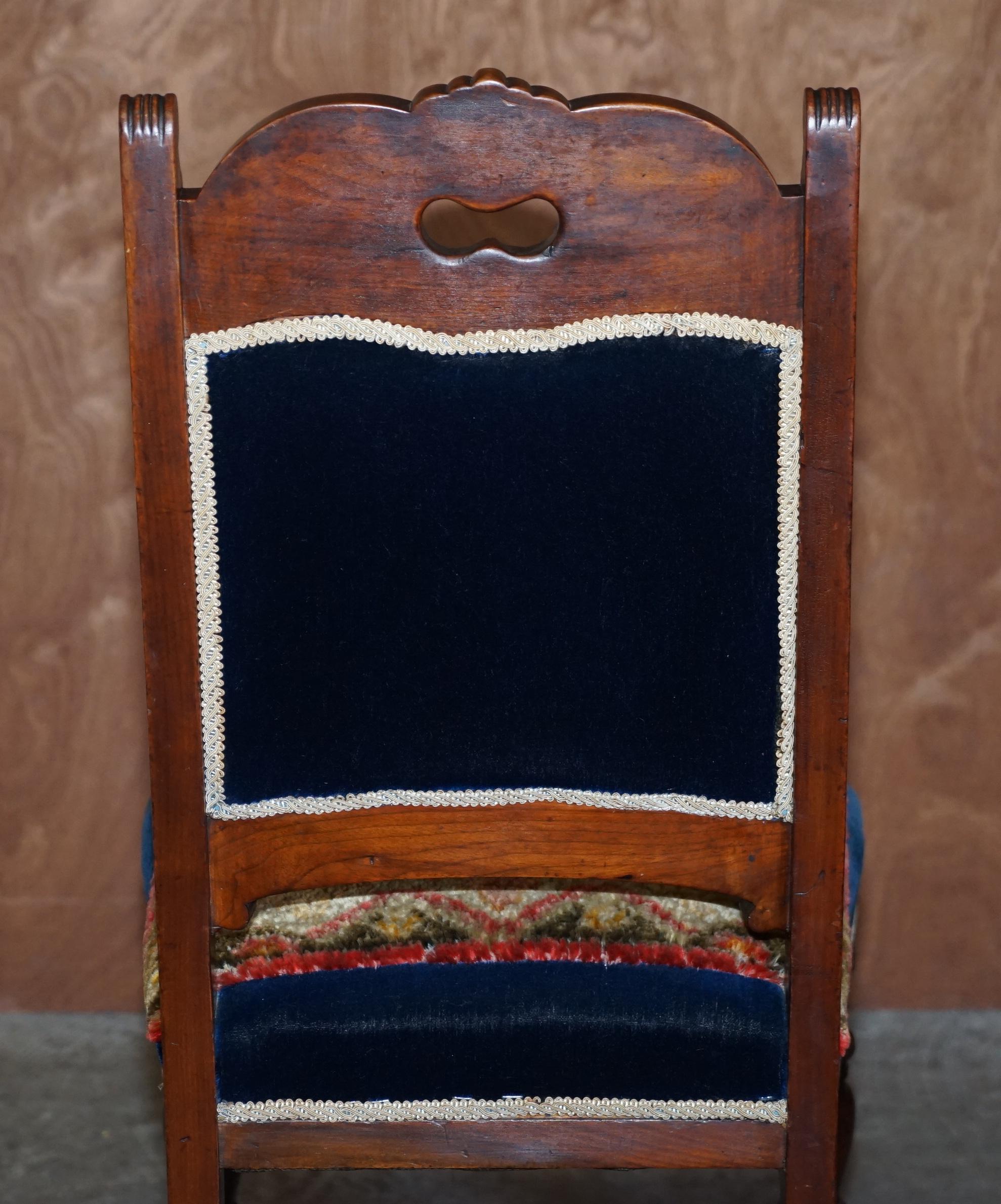 Sechs antike viktorianische türkische Esszimmerstühle aus Kelim-Teppich in Napoleonischem Blau im Angebot 6