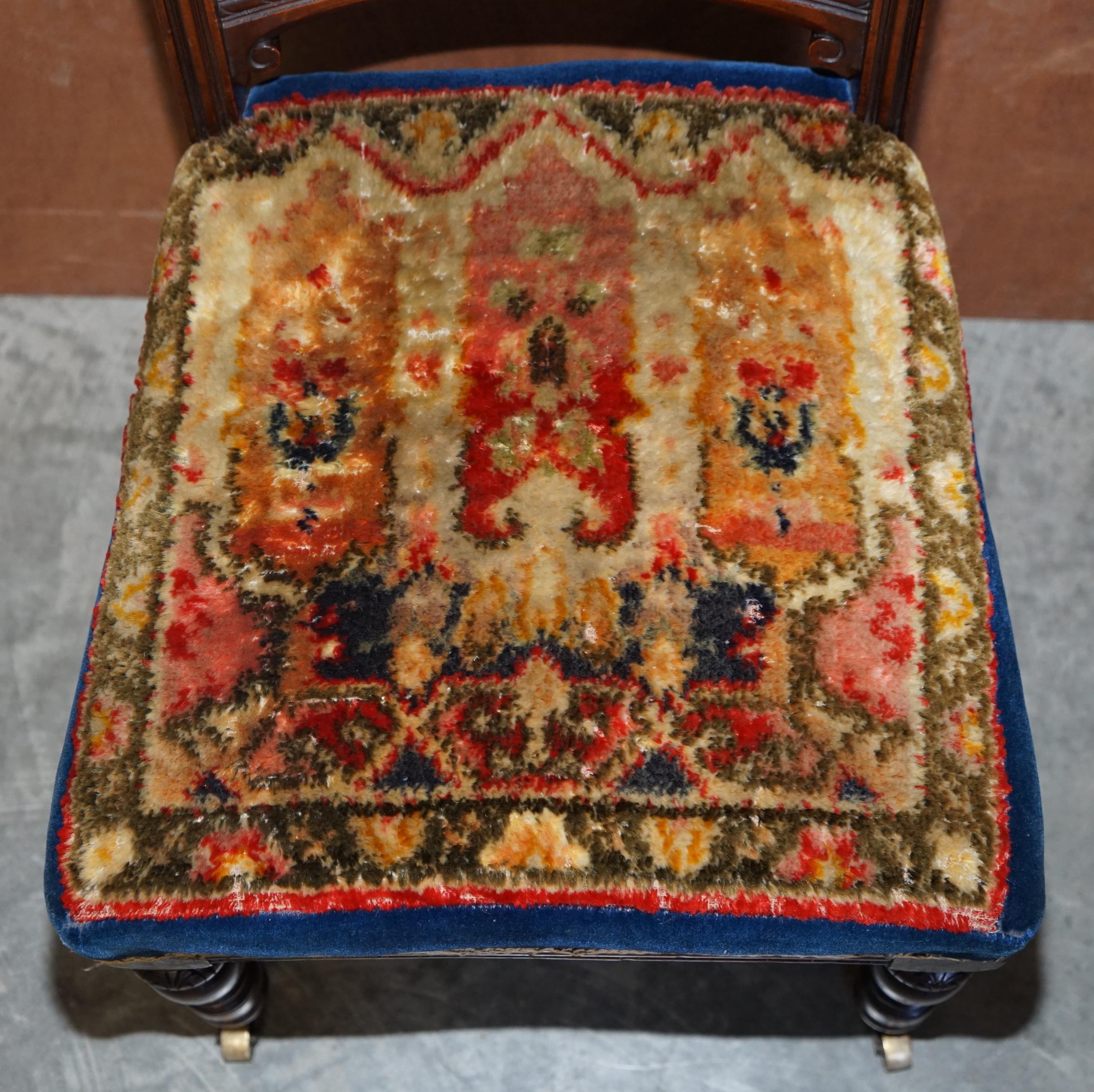Six Antique Victorian Turkey Work Carpet Kilim Rug Napoleonic Blue Dining Chairs For Sale 10